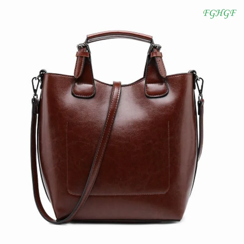 

New European and American leather handbags bucket bag fashion personality leather portable bucket bag