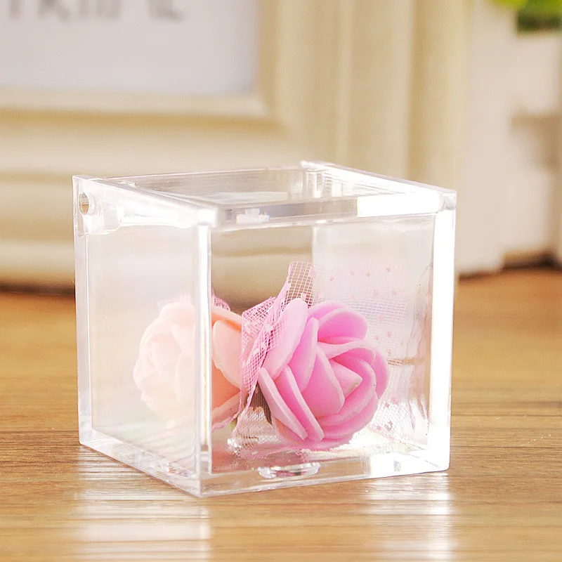 

Transparent flip plastic transparent small storage box cube candy box square