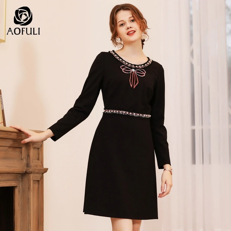 L/XL/3XL/4XL облегающее платье с бантом и длинным рукавом для зимы женские платья