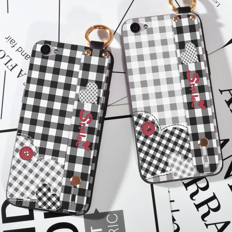 

Wrist Strap phone case For BBK Vivo X9 Plus Lattice Printing Love Silicone Case For Vivo X9S plus Cover Cloth