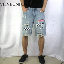 VFIVEUNFOUR/ г. Высококачественная Бандана с принтом в стиле хип-хоп Уличная Повседневная классная черная одежда с дырками новая горячая разрушенная Деним короткая