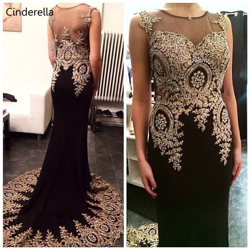

Cinderella Sleeveless Floor Length Court Train Silk Satin Lace Applique Mermaid Evening Dresses vestidos de fiesta de noche