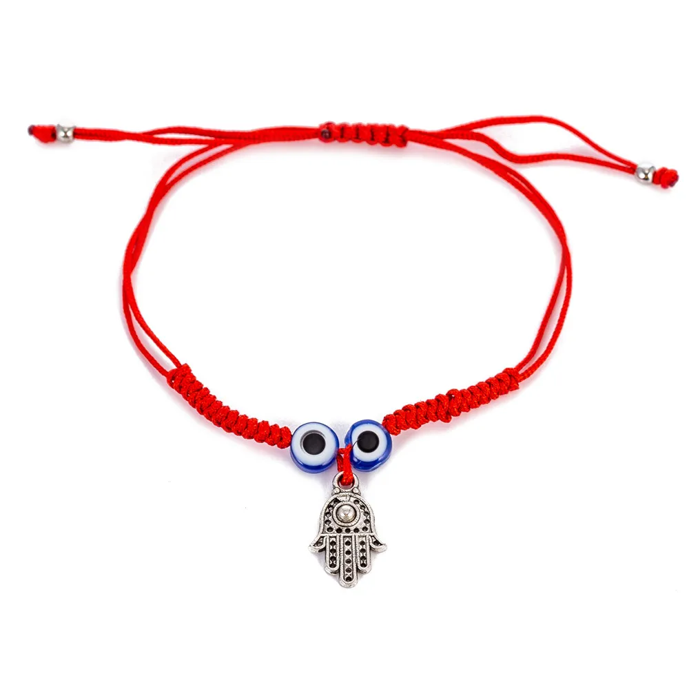 

2019 New Two Eyes With Hamsa Hand Charm Bracelets for Protection Kabbalah Adjustable Hand-woven Red Cord Thread Amulet Baby