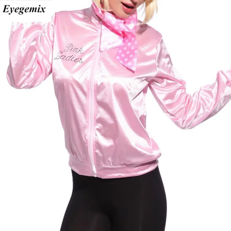 

Brand Women Basic Coats Solid Tracksuit for Women Jacket Ladies Retro Jacket Women Fancy Dress Grease Costume Pink