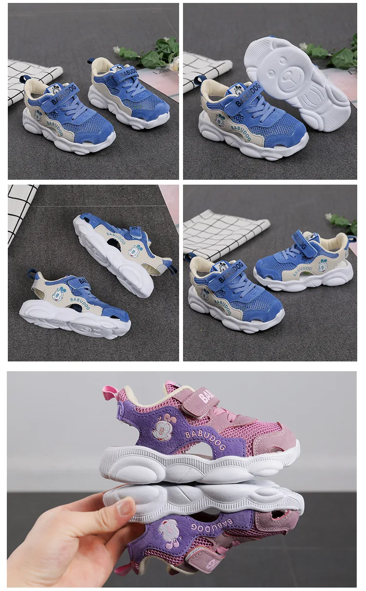 ZYJ Kids Summer Sport Shoes Boys Girls Closed Toe Sandals Cartoon Anti Slip Leather Hook & Loop Mesh Baby Beach Sandal Shoes (8)