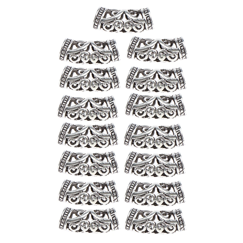 15 Pieces Hair Tube Beads Dreadlocks Beads Hair Braiding Jewelry Hair Decoration Accessories DIY Tibetan 2 Styles