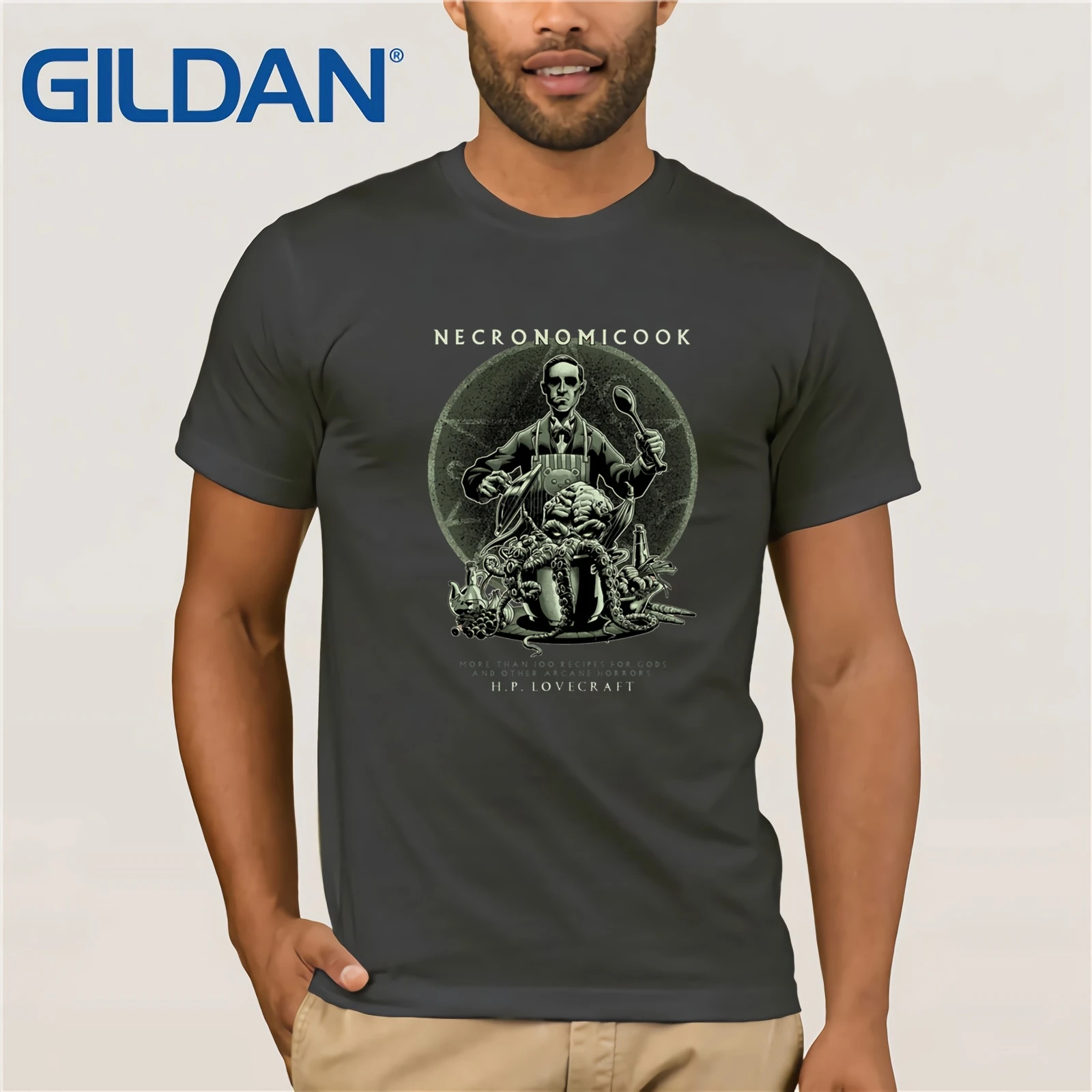 Мужские футболки cthulhu Lovecraft Arkham Arcane Horror Уникальные топы с вязаными воротниками хлопковые футболки для взрослых - Цвет: charcoal gray