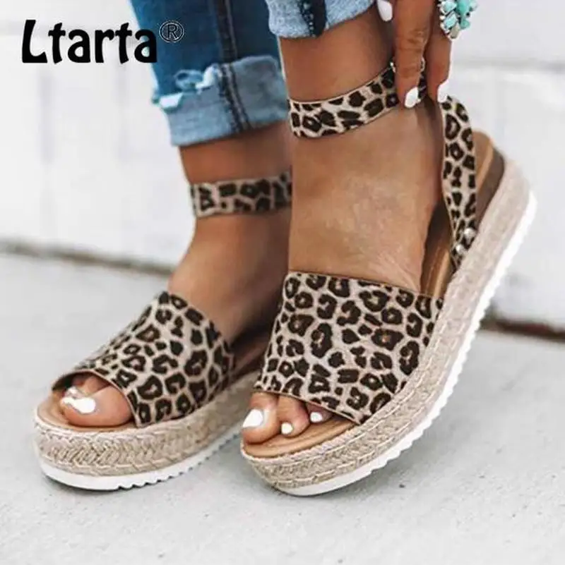 LTARTA/ г.; летние сандалии с пряжкой; женские сандалии на платформе с леопардовым принтом из пеньковой веревки; пикантные босоножки; HYKL-A; большие размеры