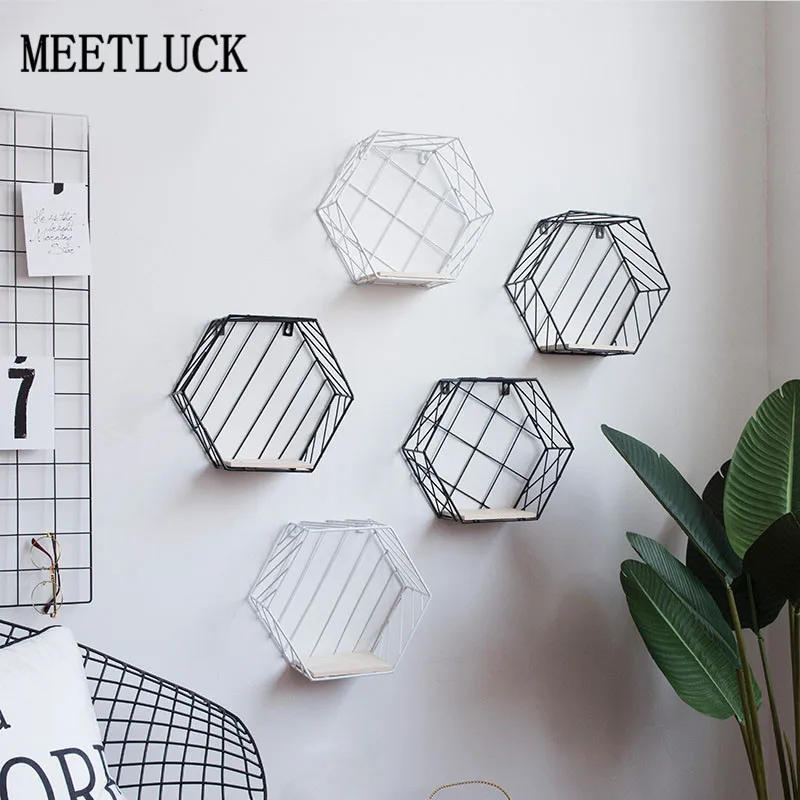 

Nordic combination wall hanging living room bedroom bookshelf hexagonal geometric frame modern wall home decoration accessories