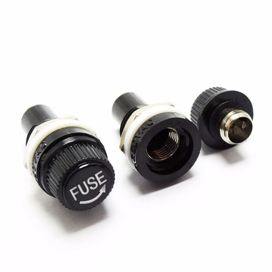 10pcs Black 5x20mm Fuse Holder 250V 10A Panel Mount Screw Cap Case For Glass Tube Fuse