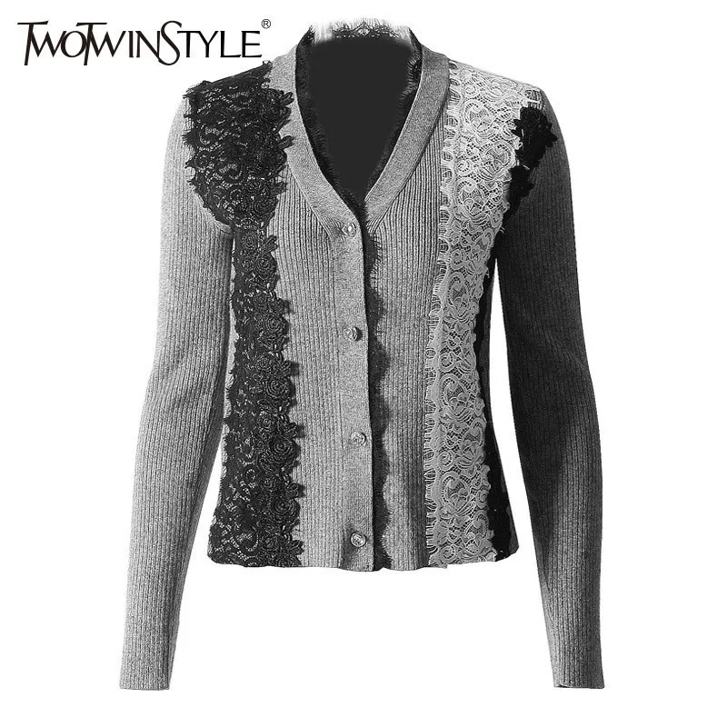 Свитер TWOTWINSTYLE Женский вязанный Кардиган с длинным рукавом |