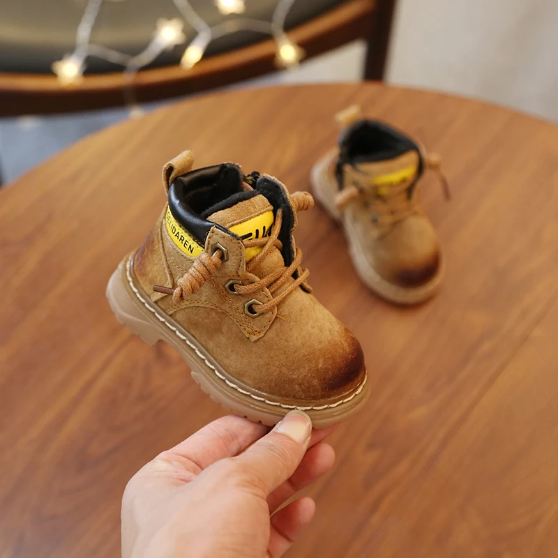 New 1-3 Years Old Kids Fashion Martin Boots Toddler Shoes Genuine Leather Mustard Boot Suede Moccasins Baby First Walkers