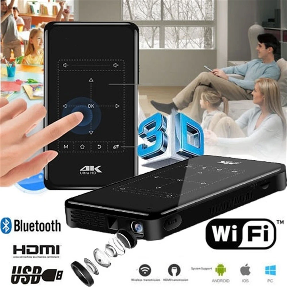 8G Smart Android WIFI Video Home Theater LED Portable Mini HD DLP 3D Projector for Full HD 1080P HDMI 4K