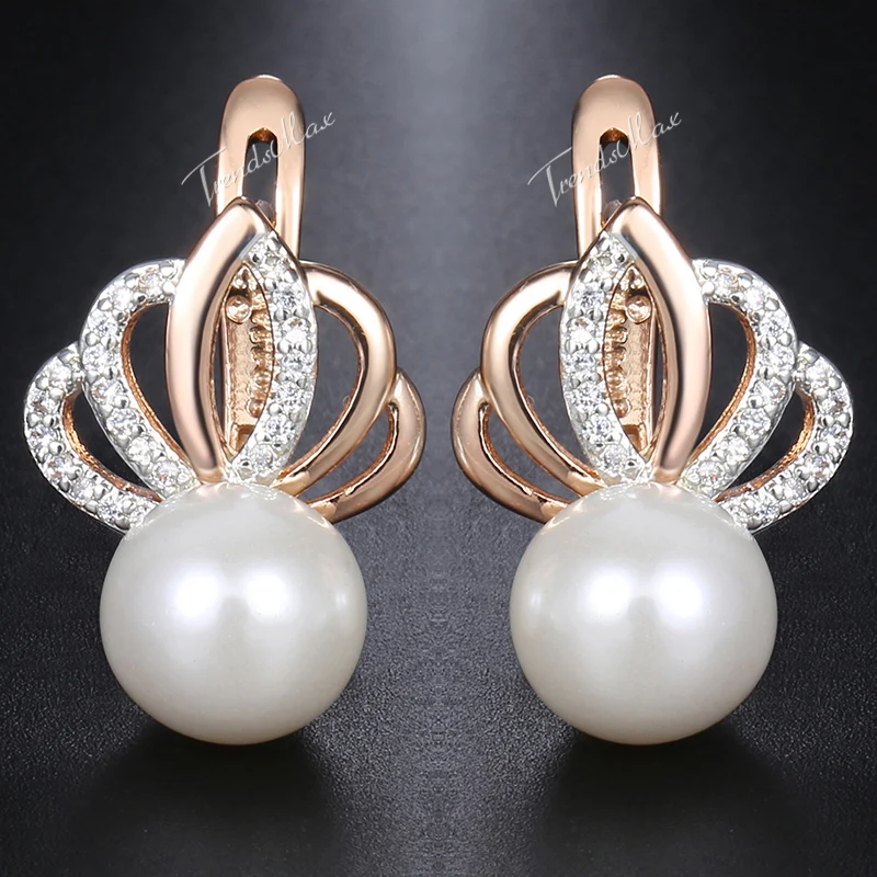 Женские серьги-гвоздики с жемчугом, украшенные фианитом 585, женские серьги из розового золота, Модные женские ювелирные изделия, подарки GE150