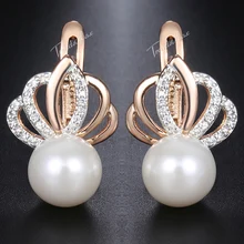 Женские серьги-гвоздики с жемчугом, украшенные фианитом 585, женские серьги из розового золота, Модные женские ювелирные изделия, подарки GE150