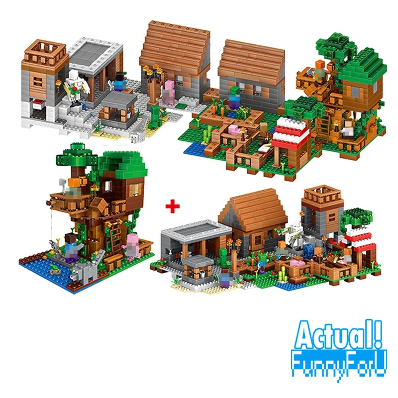 

LELE 33068 1516PCS My World Minecraft The Village & Jungle Tree House action figures Building Block Bricks Toy For Children Gift
