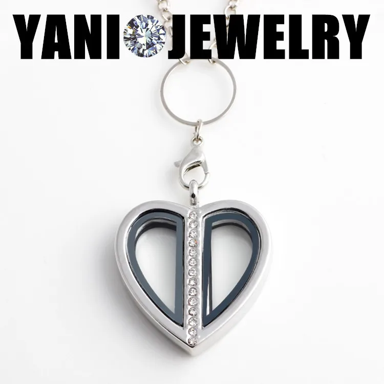 

10pcs/lot 2015 New Crystal Rhinestone Heart Floating Locket Heart Glass Living Memory Locket Pendant Heart Pendant Necklace