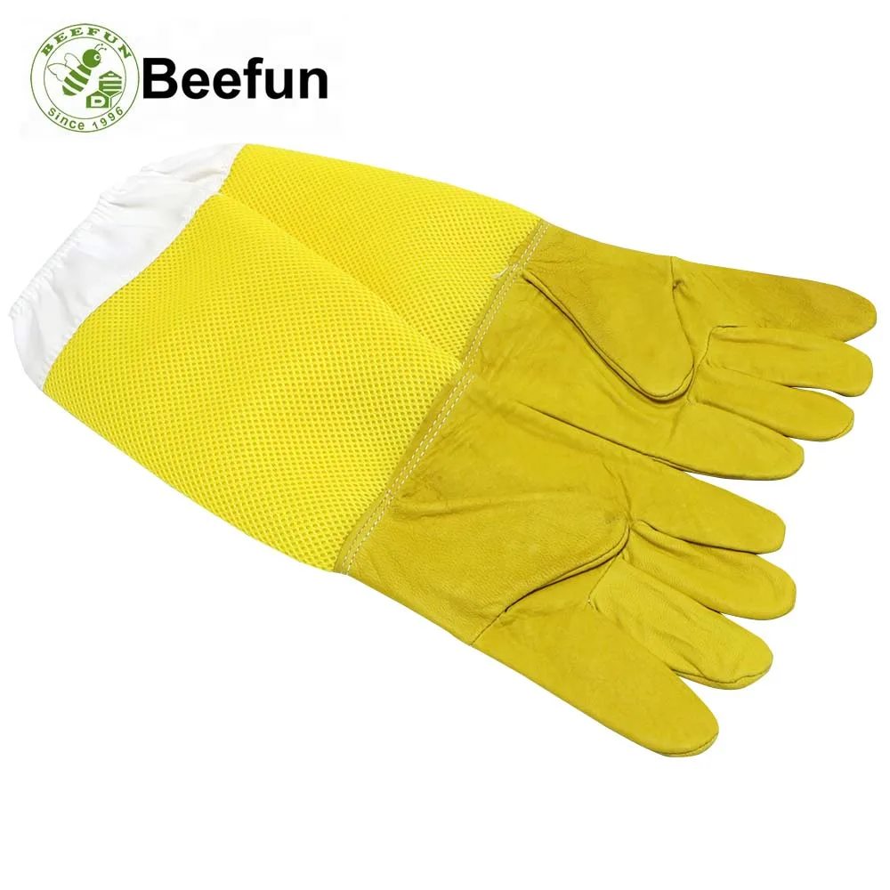 

Beefun Men Long Sleeve Gloves Yellow Leather Protective Beekeeping Gloves for Beekeepers Women Hand Gloves