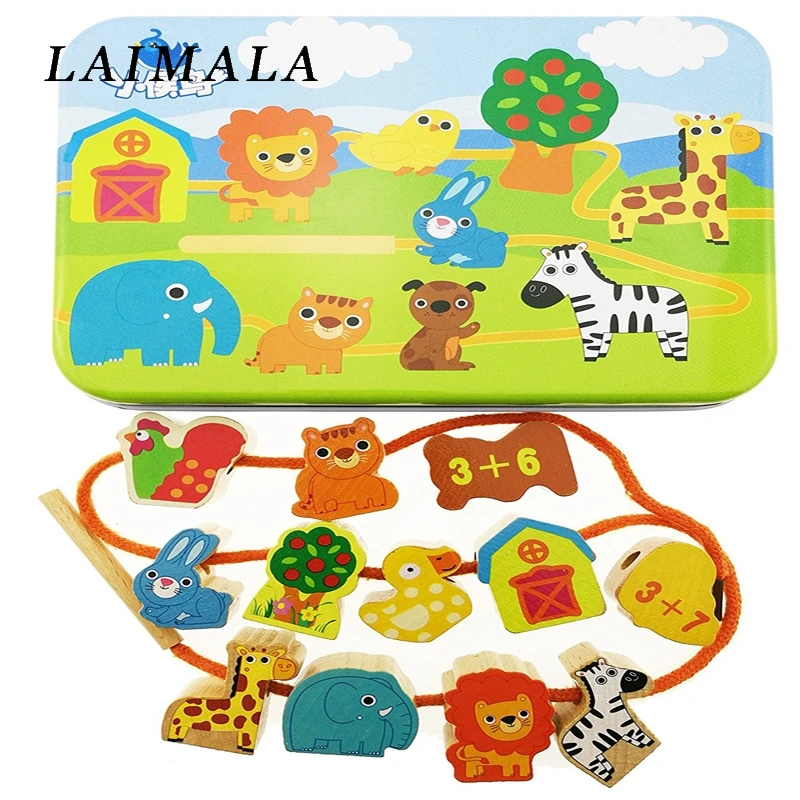 

Lacing & Stringing Wooden Beads Sea pink girls with String Packaged with Metal Box | Preschool Fine Motor Skills Toys