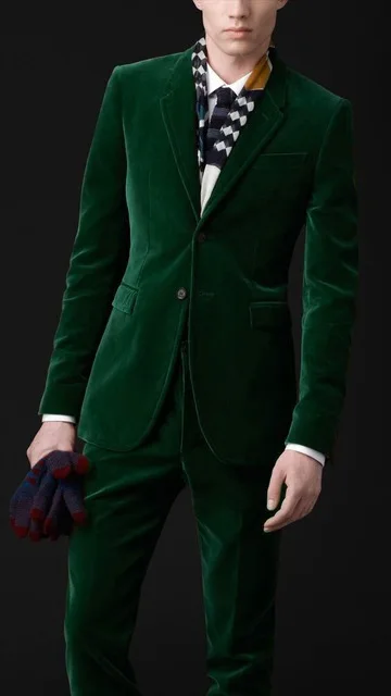 Sur-Mesure-Velours-Vert-Fonc-Hommes-Costumes-Slim-Fit-Formelle-2-Pi-ce-Blazer-Mari-Robe
