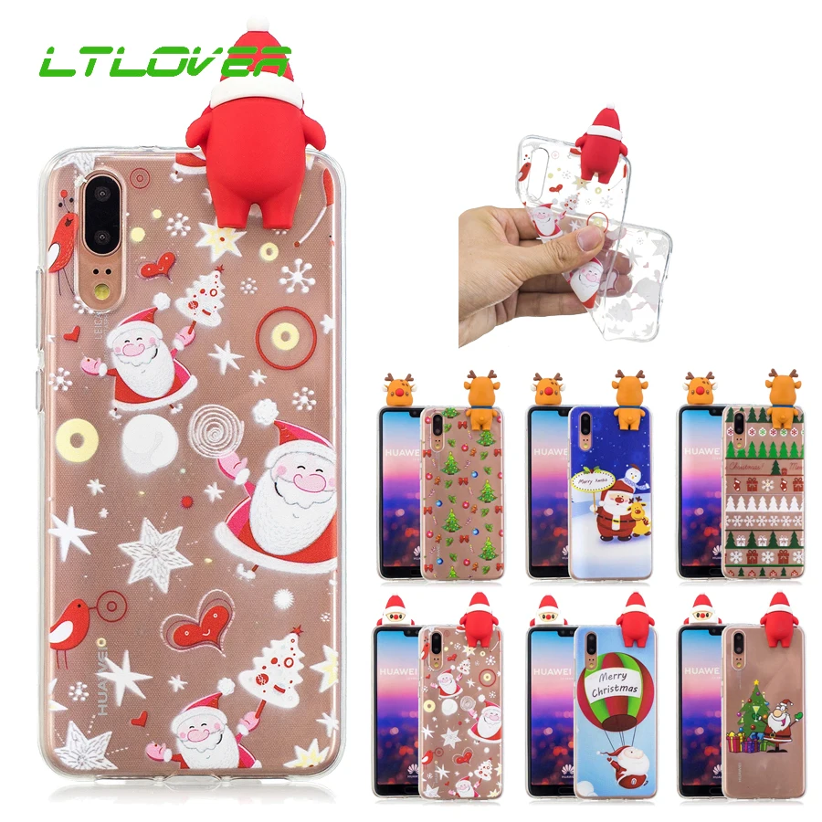 Phone Case For Huawei P20 Pro P10 P9 P8 Lite 2017 3D Cartoon Christmas Santa Claus Elk Gift Soft TPU Back Cover |