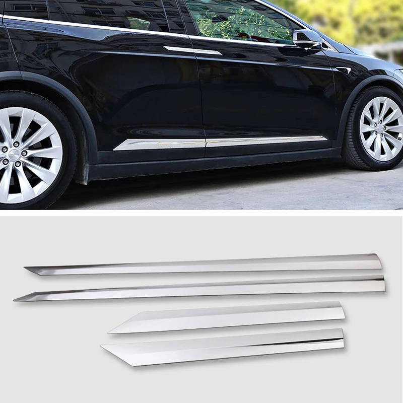 

For Tesla Model X 2016 2017 2018 ABS Chrome Side Car Body Molding Cover Decoration Trim 4pcs Car Styling Accessories