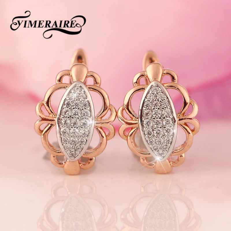 

Romantic Hollow Wedding Big Earrings White Natural Zirconia Jewelry 585 Rose Gold Stud Earrings For Women Bridal Engagement Gift