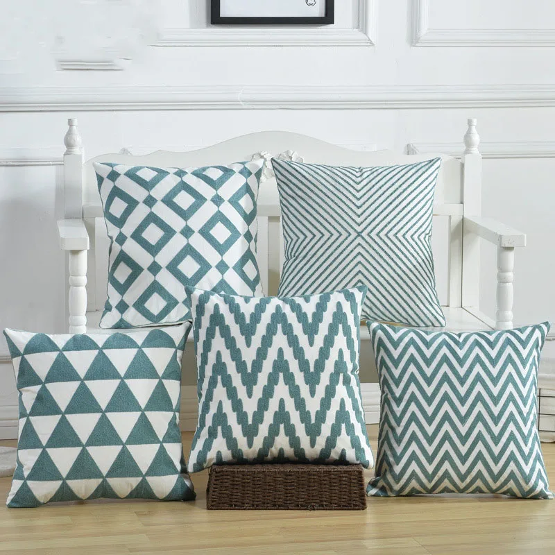 

Blue Cushion Cover Decorative Pillows 45*45 Embroidery Modern Simple Throw Pillow Cushions Home Decoration for Sofa Bed