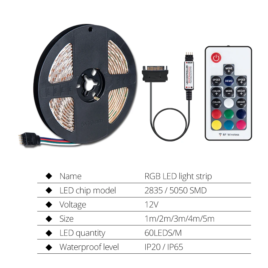 Светодиодная лента RGB светильник 60 светодиодов/м 12 В 5050 интерфейс SATA неоновый для