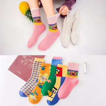 

New cartoon cute girl senior combed cotton personality creative breathable ladies socks funny socks harajuku socks Chaussettes