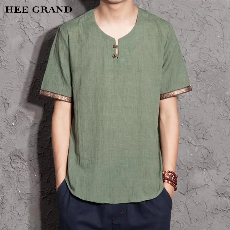 

HEE GRAND Men Loose T- Shirts 2018 New Cotton Linen Material Chinese Traditional Special Sleeve Design Men Top Tees MTS2643
