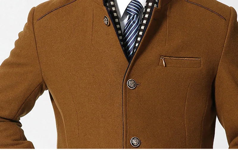 Роскошный толстый мужской Тренч s, зимний длинный шерстяной Тренч, мужская приталенная повседневная куртка, Peacoat, двойной воротник, шерстяное пальто