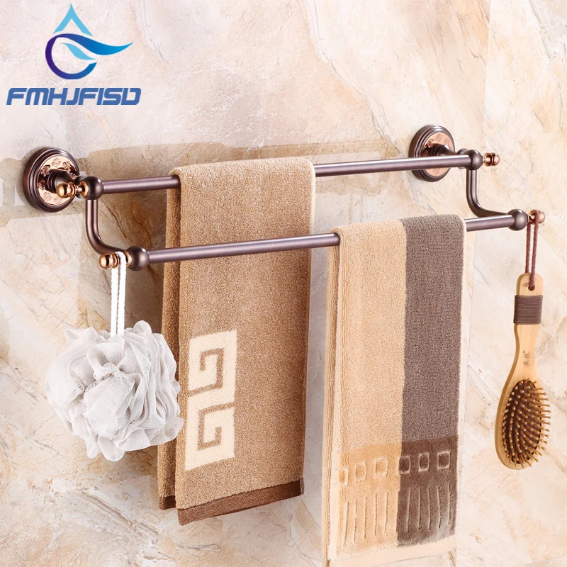 

New Arrival Oil Rubbed Bronze Double Towel Bars Wall Mounted Bathroom Towel Rack Holder