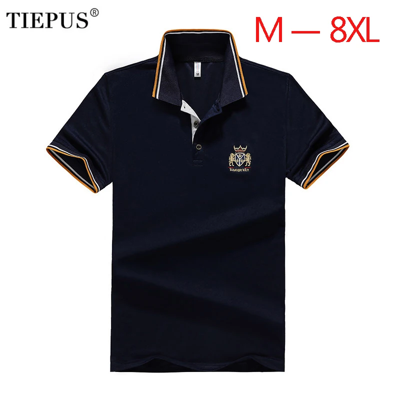TIEPUS nouveau POLO homme coton mode broderie grande taille 5XL, 6XL, 7XL, 8XL POLO homme décontracté chemise à manches courtes homme