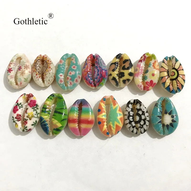 

12pcs/lot Multi Floral Prints Natural Puka Cowrie Sea Shell Loose Beads for DIY Jewelry Making Connectors Charms Wholesale 2019