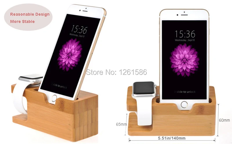 iwatch iphone samsung wooden bamboo stand holder