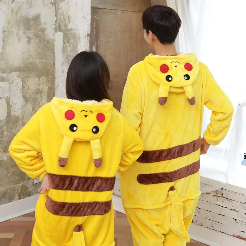 Women's men's Pokemon Pikachu Flannel Sleepwear Pajamas Adult Yellow