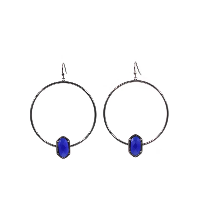 

2019 June New Arrival Small Oval Cats Eye Inlay Cooper Big Circle Drop Earrings Gun Metal Tone Cats Eye Women Dangle Earrings