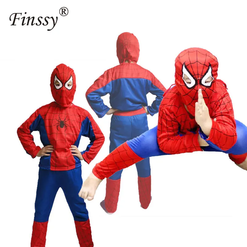 2pcs/lot Black Red Spiderman Batman Superman Cosplay Costume for Boys Party Dress Halloween Carnival Costume for Kids Clothing