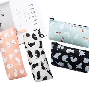 

1Pcs/lot Lovely Cat Silicone Pencils Case Zip Bag School Office Supplies School Supplies Stationery