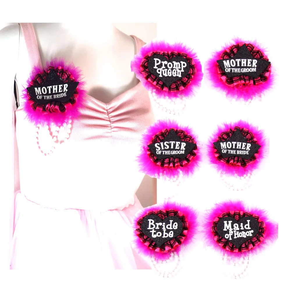 12pcs Wedding Event Bachelorette Brooch Pearl Feather Badge Bride