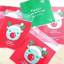 10*10+ 3 см Упаковка Cookie Рождество Лось Cookie самоклеящиеся пластиковые мешок снэк пакет дрожжи 100 шт./лот