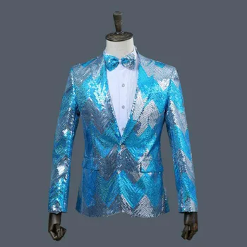 

Men's Suits Jackets Gradient Sequins Costumes Singers Stages Long Sleeve Tops Annual Meetings Performance Suits Send Bow Ties