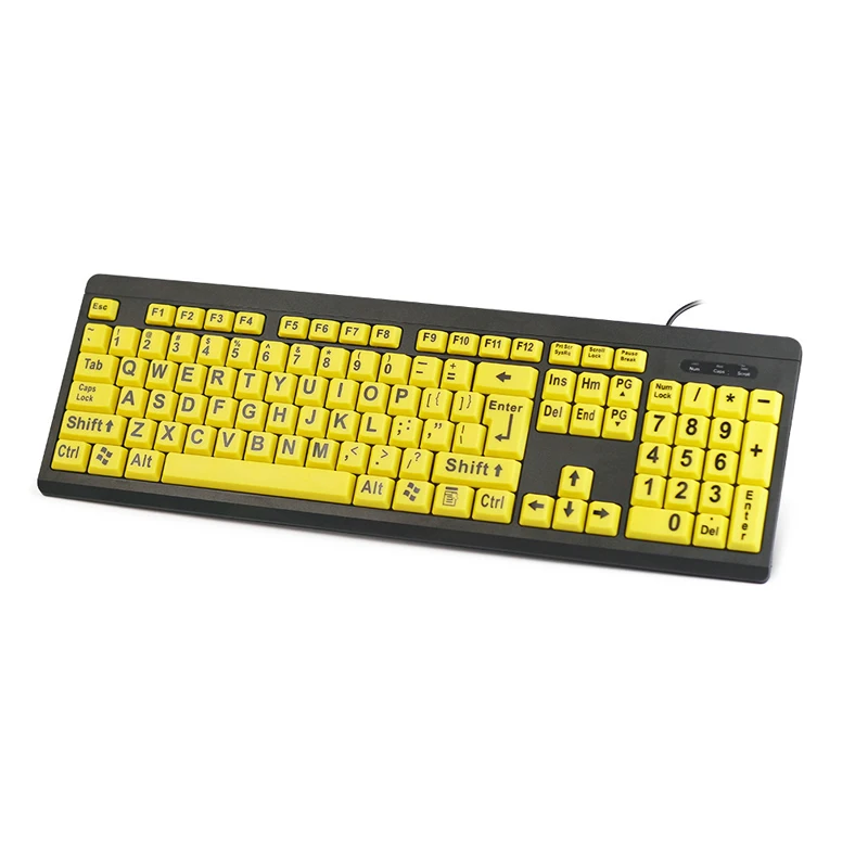 

Computer Elderly Keyboard USB Wired High Contrast Yellow Keys Black Letter Pro Large Print For Old People PC Keyboard