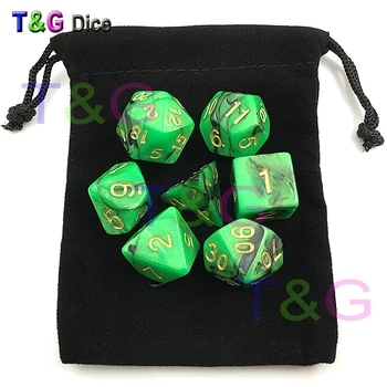 

Top Quality 7pcs Mix color Magic Green Dice Set with Nebula effect D4,d6,d8,2xd10,d12,d20 rpg d&d Digital Dice with bag