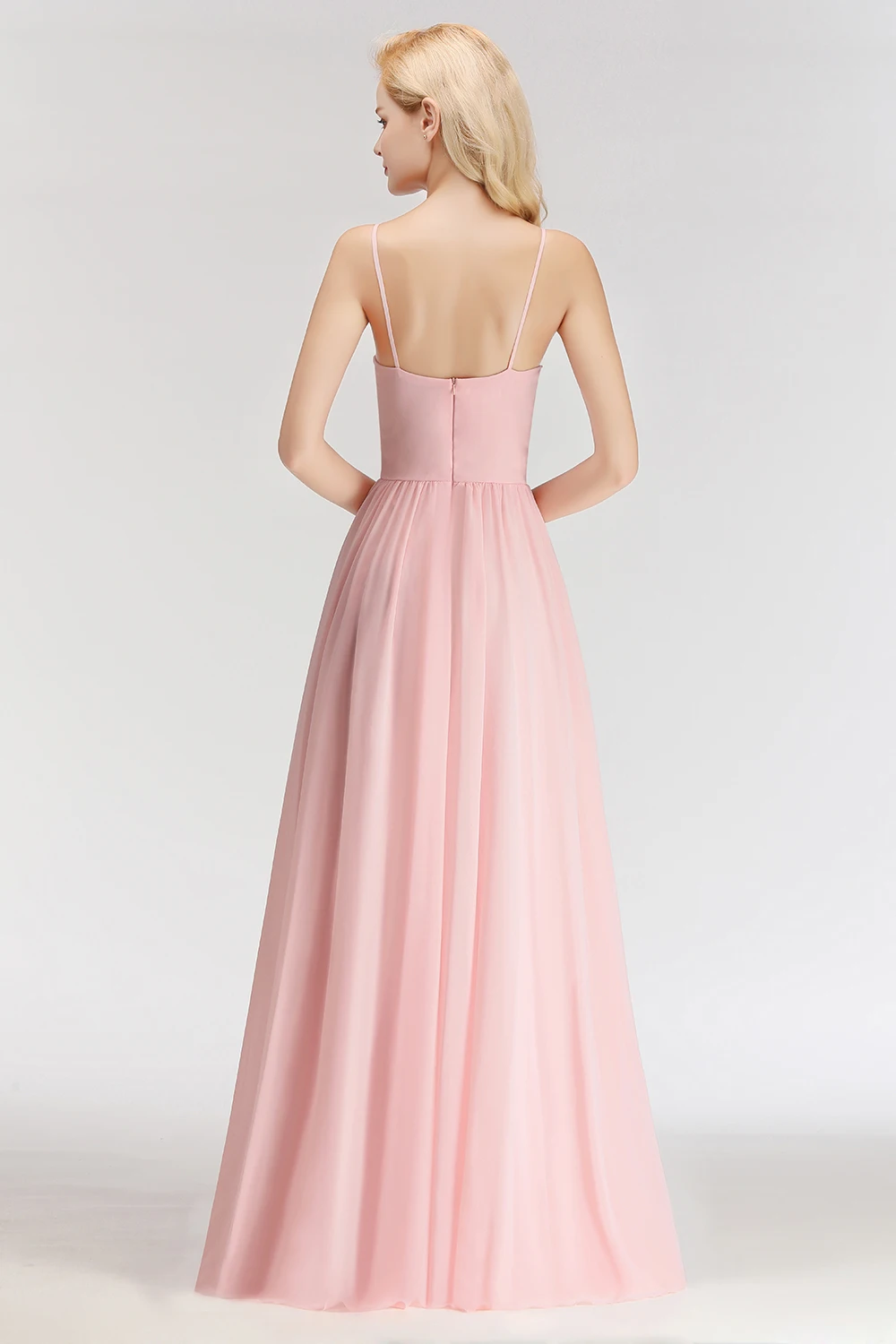 Летнее шифоновое длинное вечернее платье на бретельках сексуальные милые с открытой спиной шеи драпированные розовые вечерние платья