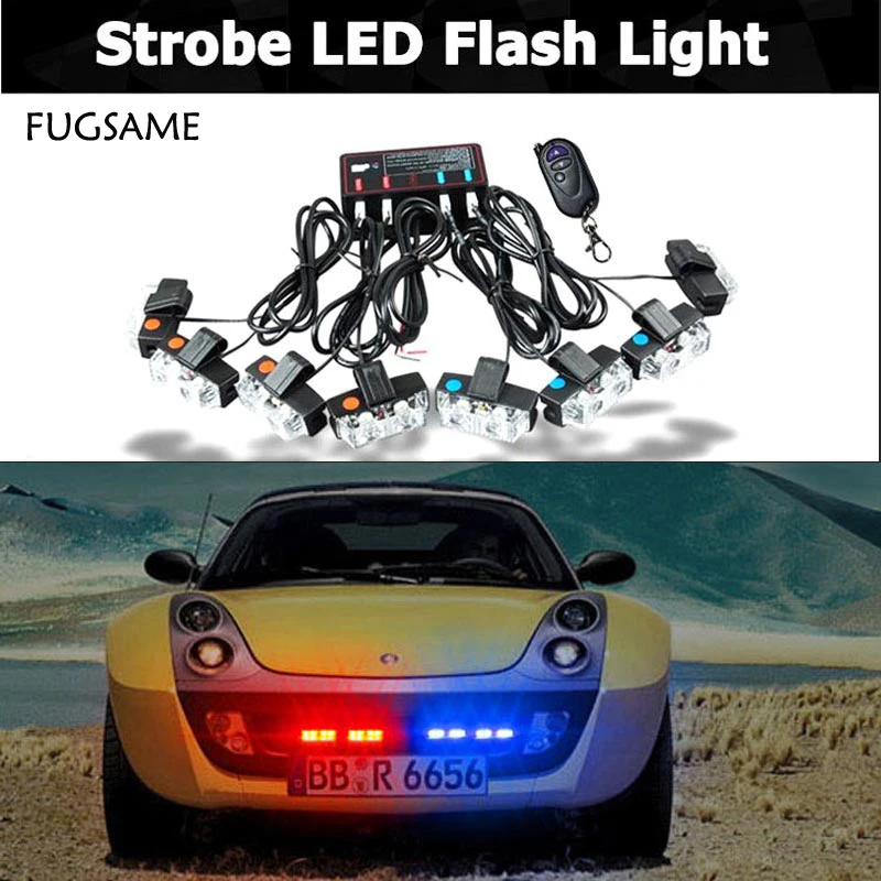 

FUGSAME Wireless Control 8 X 2LED 16LED 16W High Power Car Warning Light Strobe Flash Light Lamp,Warning Lights
