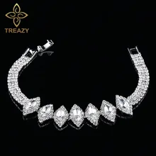 TREAZY Luxury Austria Crystal Bracelet for Women Silver Color Rhinestone Leaves Bracelets & Bangles Bridal Wedding Party Jewelry