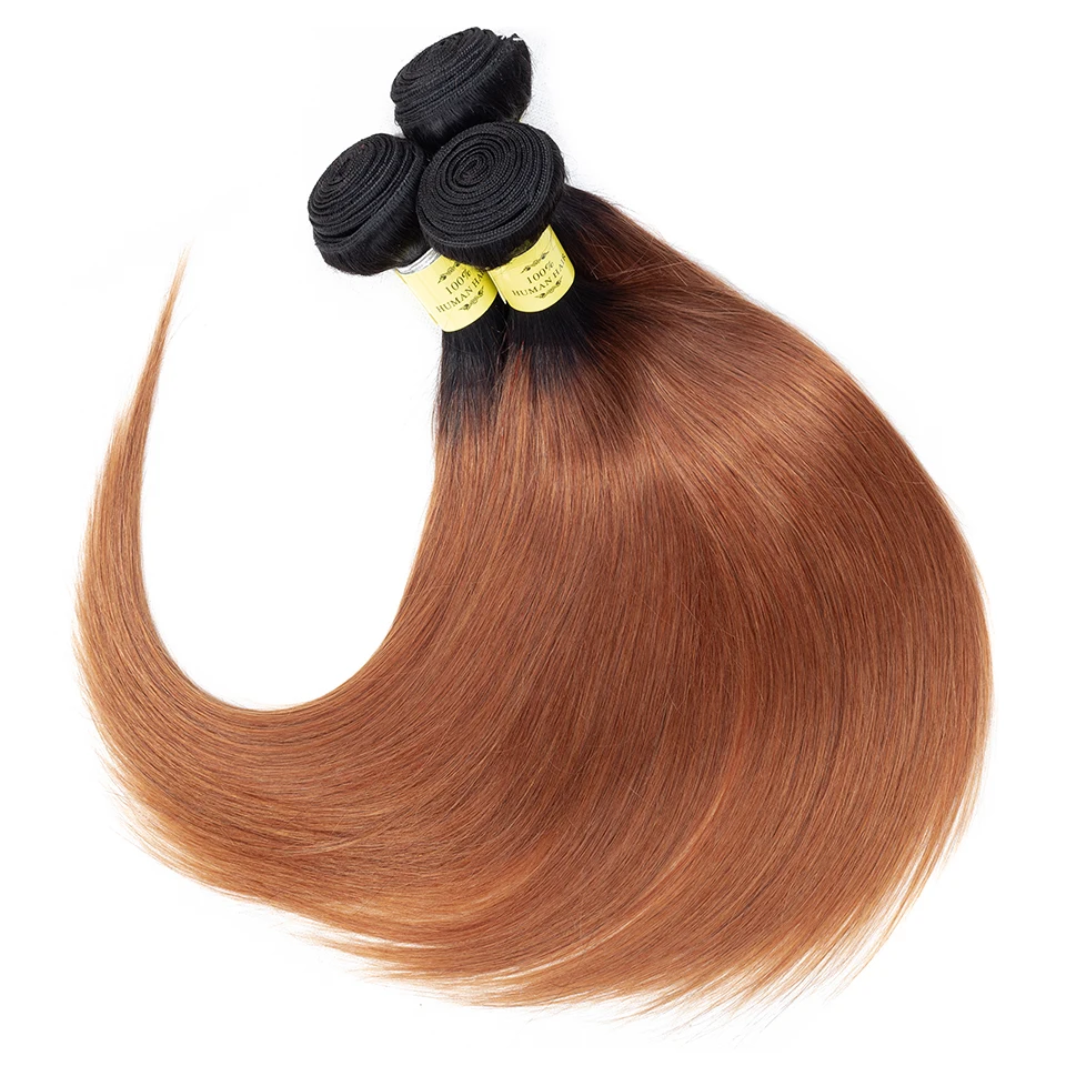 Trama do Cabelo Brasileiro do Cabelo Bundles com Fecho Pacotes com Fechamento Queenlike Humano Weave Não Remy Reta Cabelo Ombre 3 4 100% 4 Humano Brasileiro Do Cabelo Weave Bundles Com