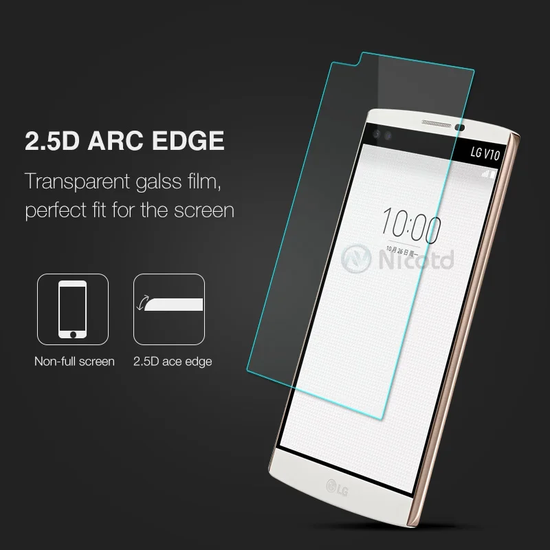 Screen Protector Round Edge 9H Hardness 0.26MM Thickness Tempered Glass For LG V10 H960 H968 H961N Vs990 HPF F600 F600S Dual Sim (1)